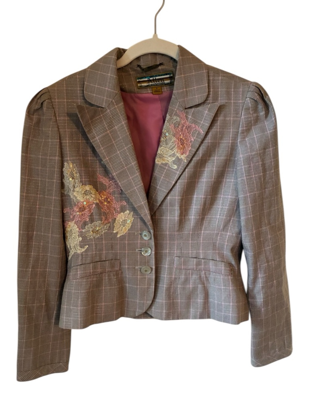 Allen by Allen Schwartz Embroidered Plaid Blazer - EUC Size 6 - Picture 2 of 8